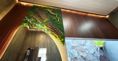 GRC Deco Line | Dinding, GRC Mahoni Deck Interlock | Plafon, GRC Mahoni Deck | Tangga